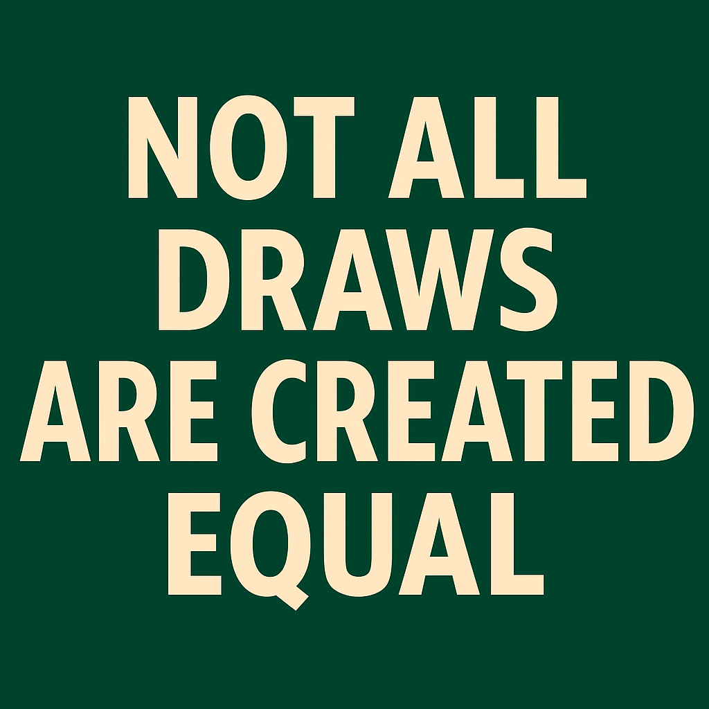 Graphic design image with a dark green background featuring the poker strategy phrase: 'Not All Draws Are Created Equal' in bold white text."
