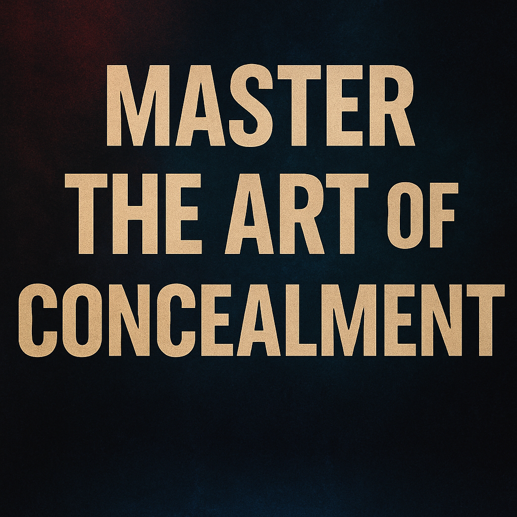Digital image featuring the phrase “Master the Art of Concealment” in large beige uppercase text on a textured dark background, visually representing the psychological discipline of masking intentions in poker strategy.