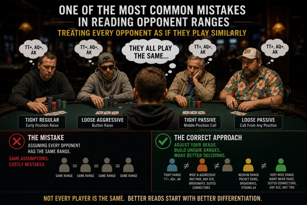 Reading opponents ranges in live poker by identifying different player types, betting tendencies, positional behavior, and range construction instead of assuming every poker player has the same strategy or hand range.