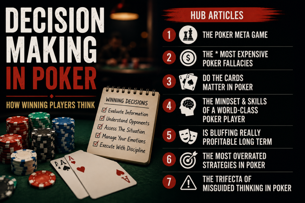 Decision Making In Poker Hub Page highlighting the thinking process, strategy, and psychology behind winning poker decisions.