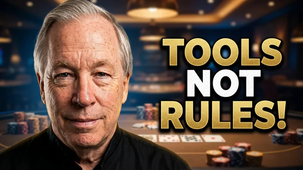 Decision Making In Poker thumbnail showing the PokerRailbird "Tools, Not Rules" philosophy of evaluating each poker situation instead of following automatic rules.