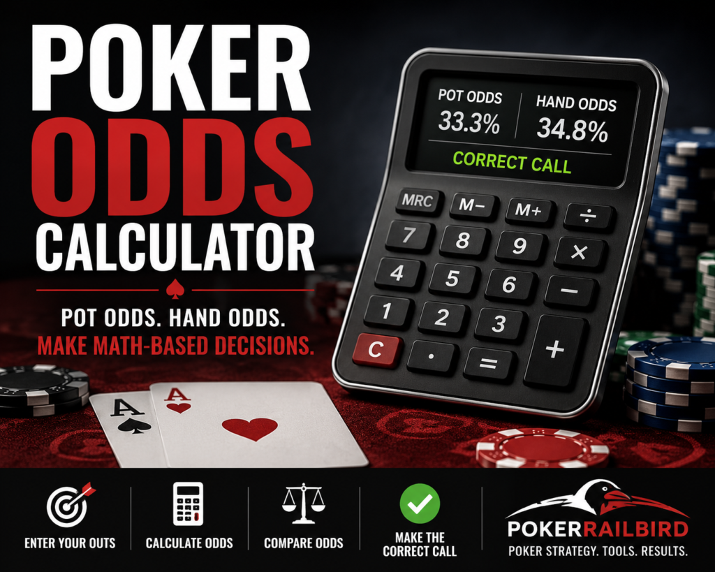 Poker Odds Calculator for comparing pot odds and hand odds to determine whether a poker call is mathematically correct.