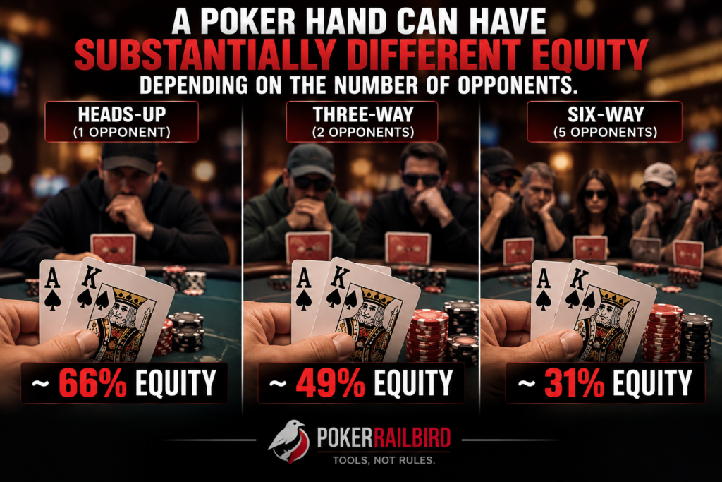 Multiway Postflop Decisions showing how the same poker hand can have substantially different equity as the number of opponents increases.